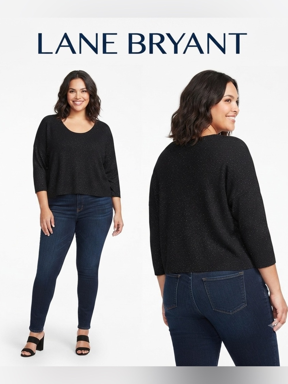 Lane Bryant Black Silver Speck Crop Sweater 22/24